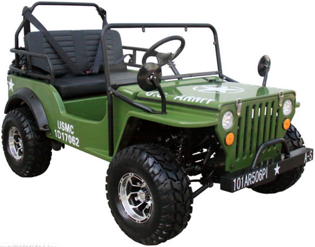 Willys Style Jeep Go Kart, 125cc Gas Engine, 3-speed with Reverse, Ages 12 and up